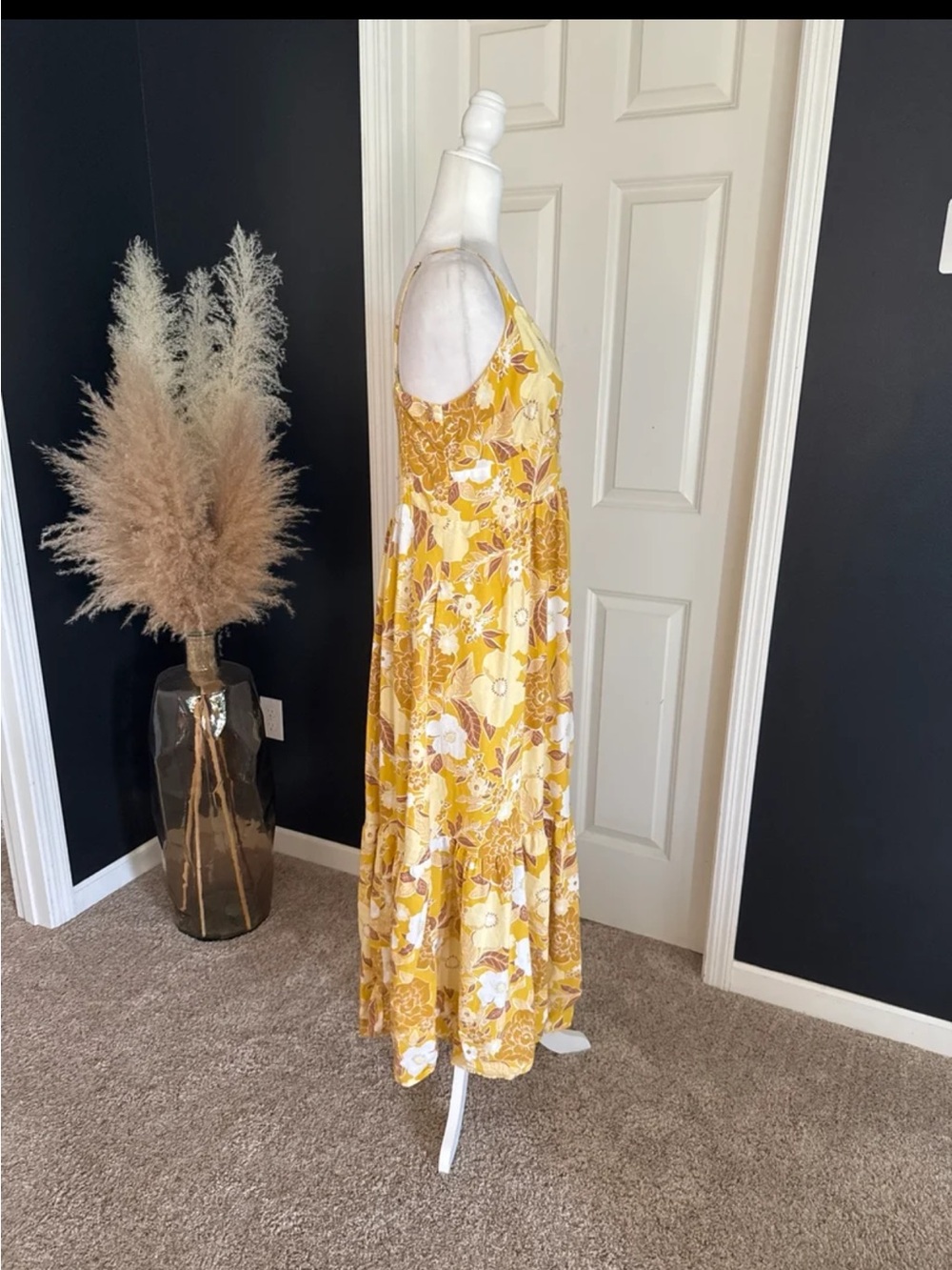 Abercrombie & Fitch Button-Through Yellow Floral Maxi Dress Size Large - Picture 7 of 12